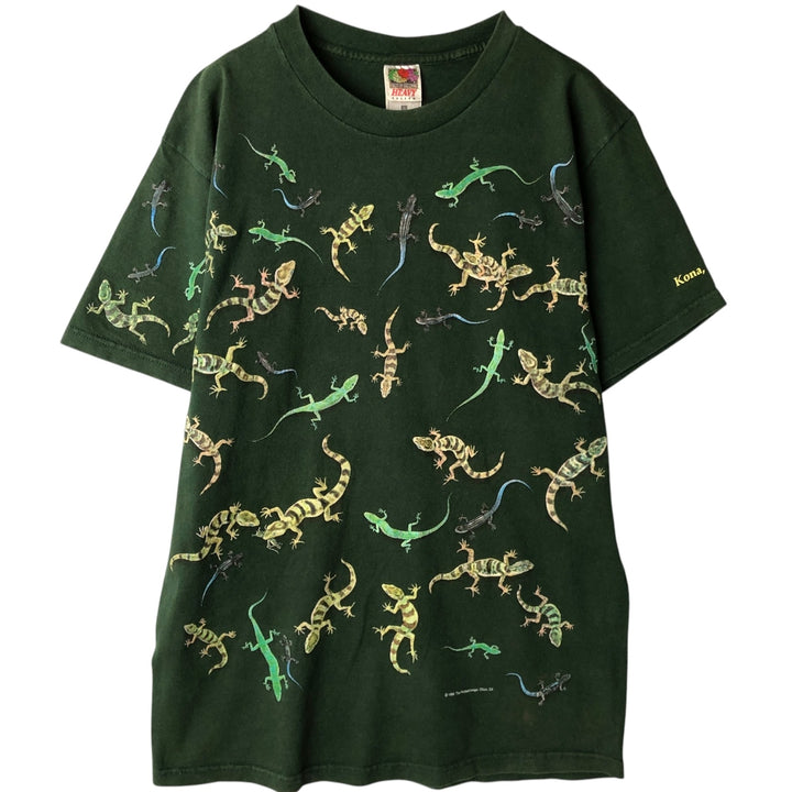 90'S Fruit of the Loom Heavy Cotton All-Over Print Animal T-Shirt, Men's Size L (Equivalent), Vintage cotton Khaki type Vintage Second Hand