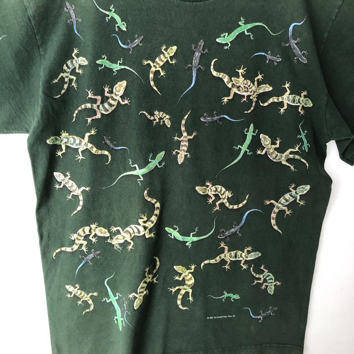 90'S Fruit of the Loom Heavy Cotton All-Over Print Animal T-Shirt, Men's Size L (Equivalent), Vintage cotton Khaki type Vintage Second Hand