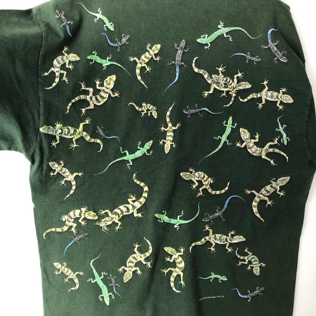 90'S Fruit of the Loom Heavy Cotton All-Over Print Animal T-Shirt, Men's Size L (Equivalent), Vintage cotton Khaki type Vintage Second Hand