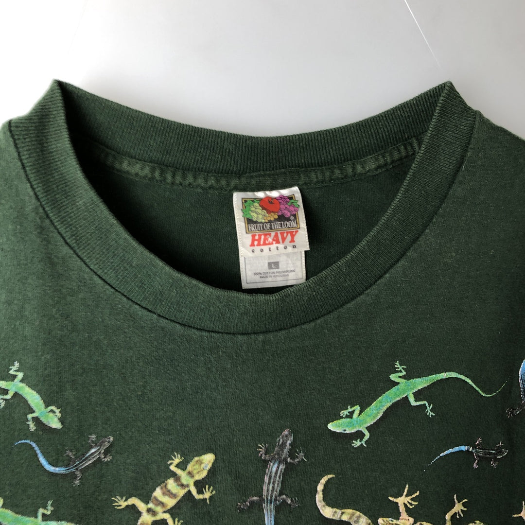 90'S Fruit of the Loom Heavy Cotton All-Over Print Animal T-Shirt, Men's Size L (Equivalent), Vintage cotton Khaki type Vintage Second Hand