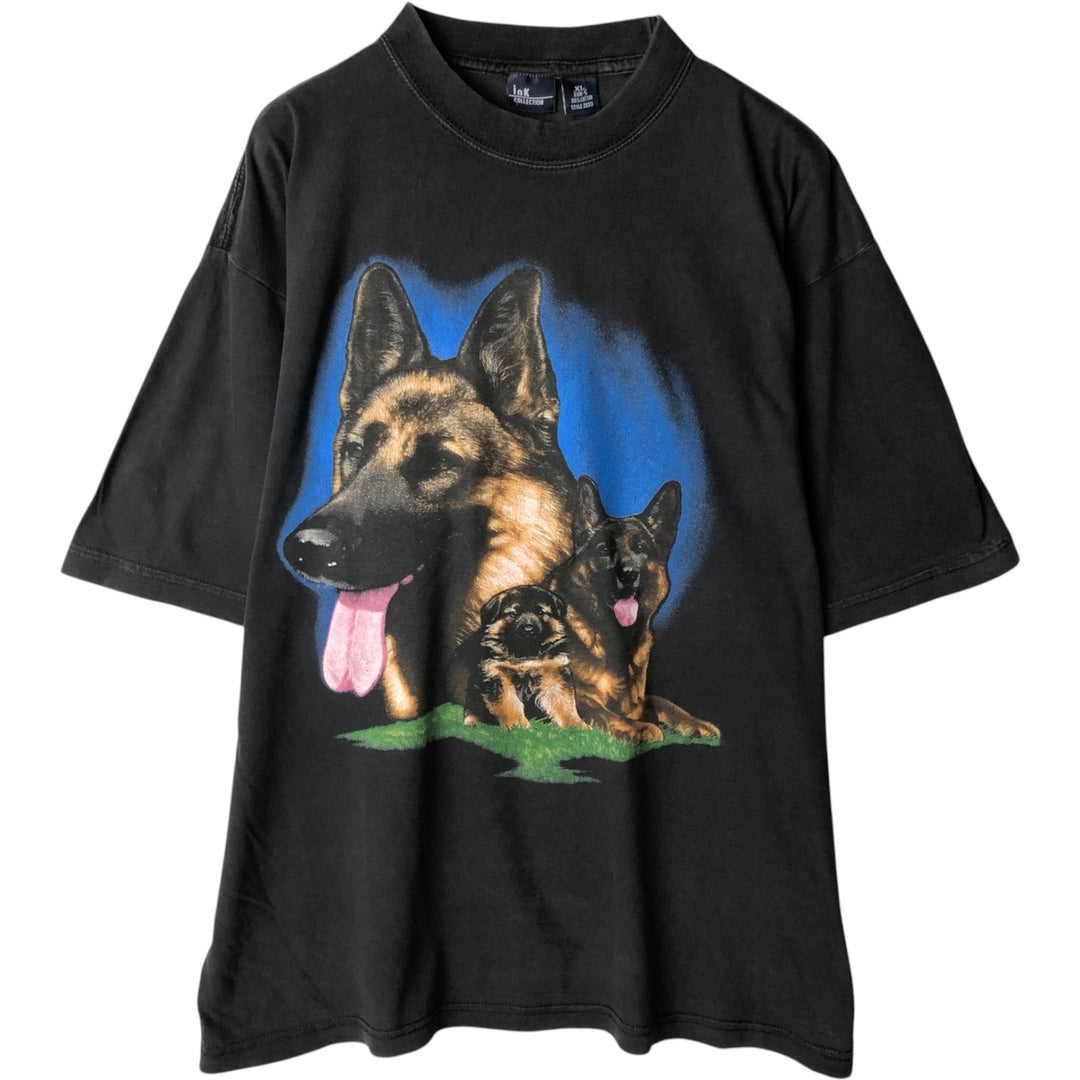 ink Dog Print Animal T-Shirt, Men's XL (approx.) cotton black type Vintage Second Hand