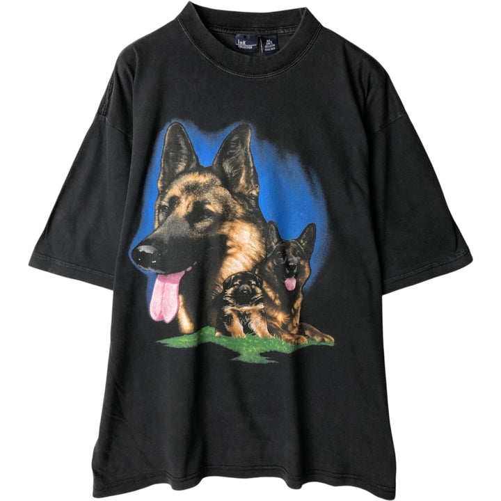 ink Dog Print Animal T-Shirt, Men's XL (approx.) cotton black type Vintage Second Hand
