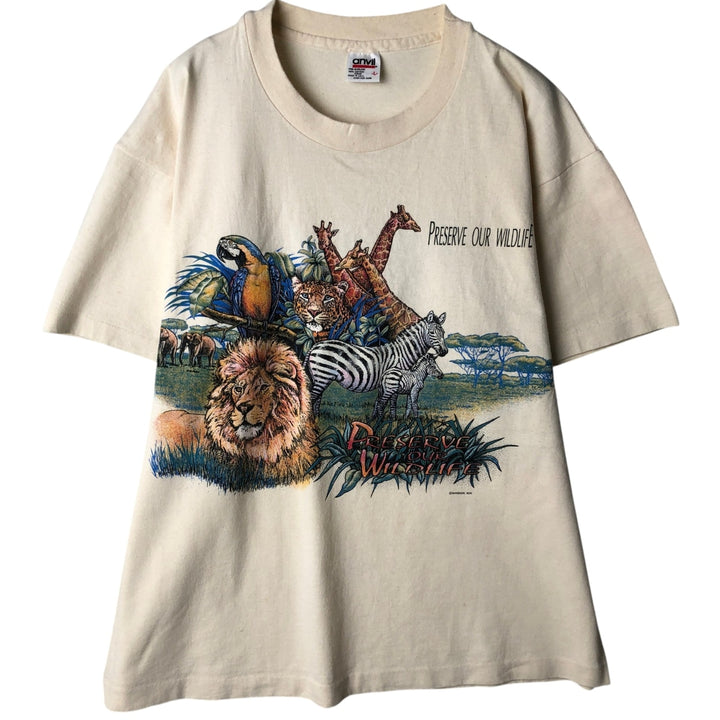 90'S Anvil Animal T-Shirt, Made in USA, Men's Size L (Equivalent), Vintage cotton unbleached Vintage Second Hand