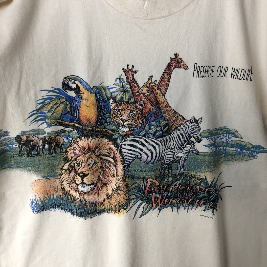 90'S Anvil Animal T-Shirt, Made in USA, Men's Size L (Equivalent), Vintage cotton unbleached Vintage Second Hand