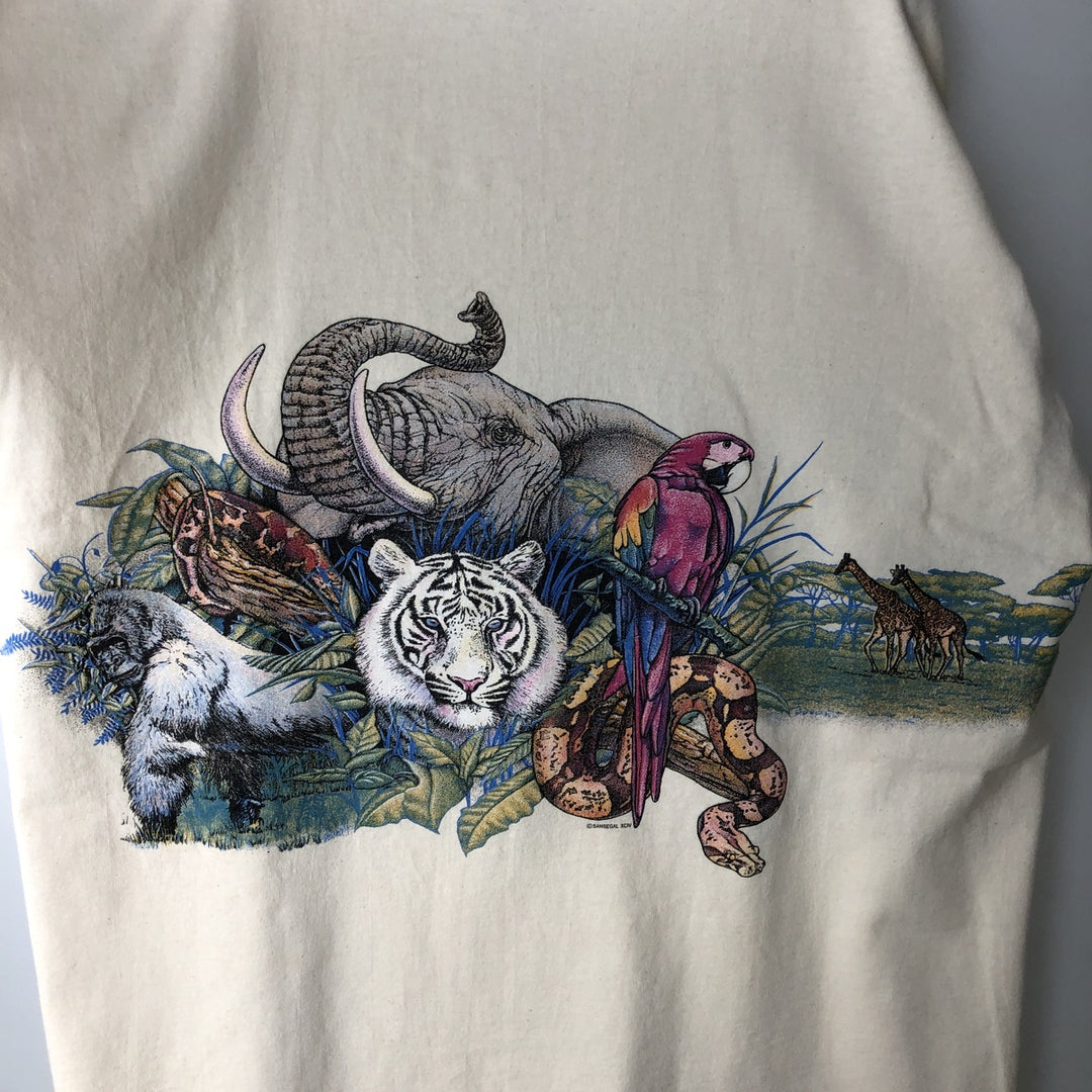 90'S Anvil Animal T-Shirt, Made in USA, Men's Size L (Equivalent), Vintage cotton unbleached Vintage Second Hand
