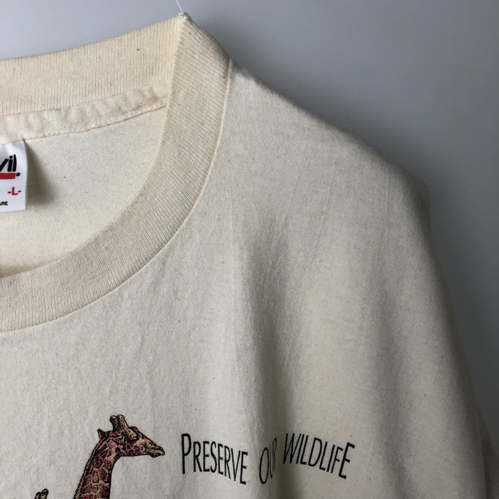 90'S Anvil Animal T-Shirt, Made in USA, Men's Size L (Equivalent), Vintage cotton unbleached Vintage Second Hand