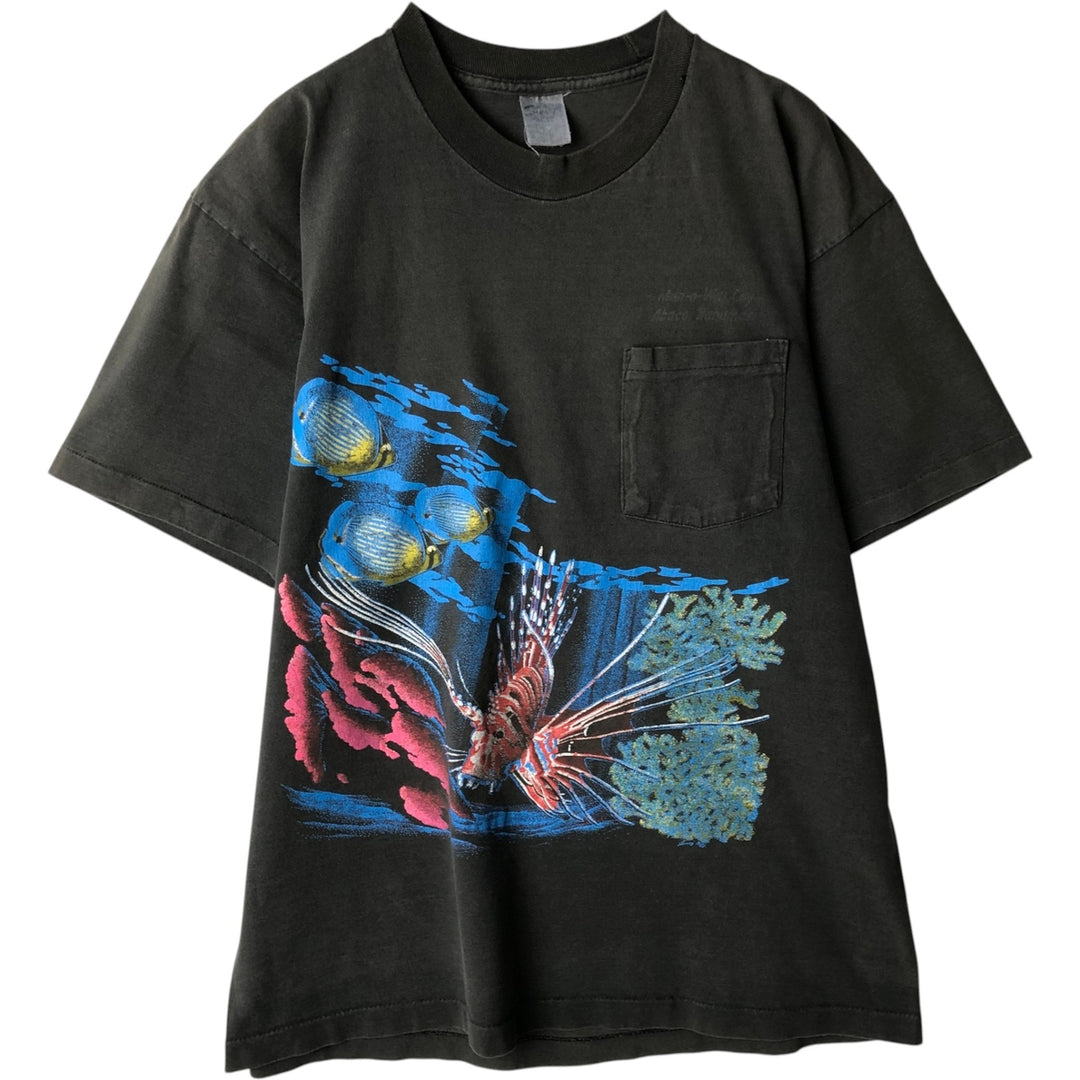 ~90'S Fish Print Animal T-Shirt, Men's Size L (Equivalent), Vintage unclear black type Vintage Second Hand