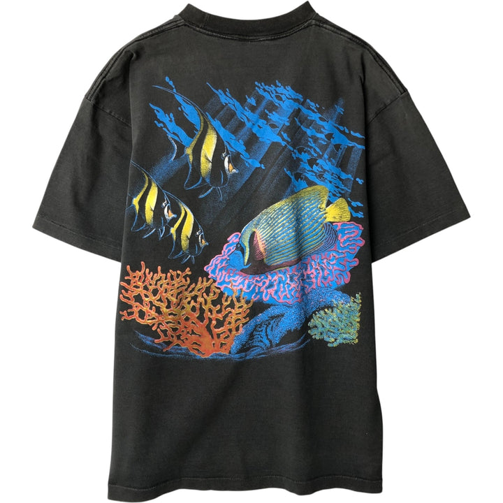 ~90'S Fish Print Animal T-Shirt, Men's Size L (Equivalent), Vintage unclear black type Vintage Second Hand