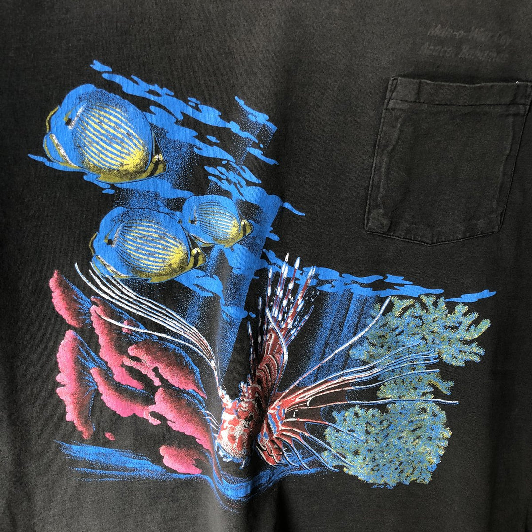 ~90'S Fish Print Animal T-Shirt, Men's Size L (Equivalent), Vintage unclear black type Vintage Second Hand