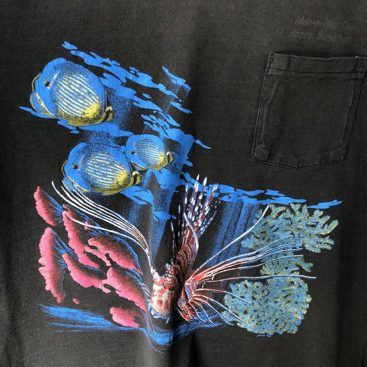 ~90'S Fish Print Animal T-Shirt, Men's Size L (Equivalent), Vintage unclear black type Vintage Second Hand