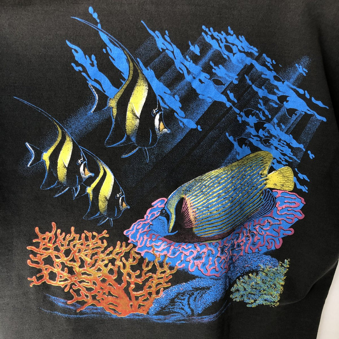 ~90'S Fish Print Animal T-Shirt, Men's Size L (Equivalent), Vintage unclear black type Vintage Second Hand