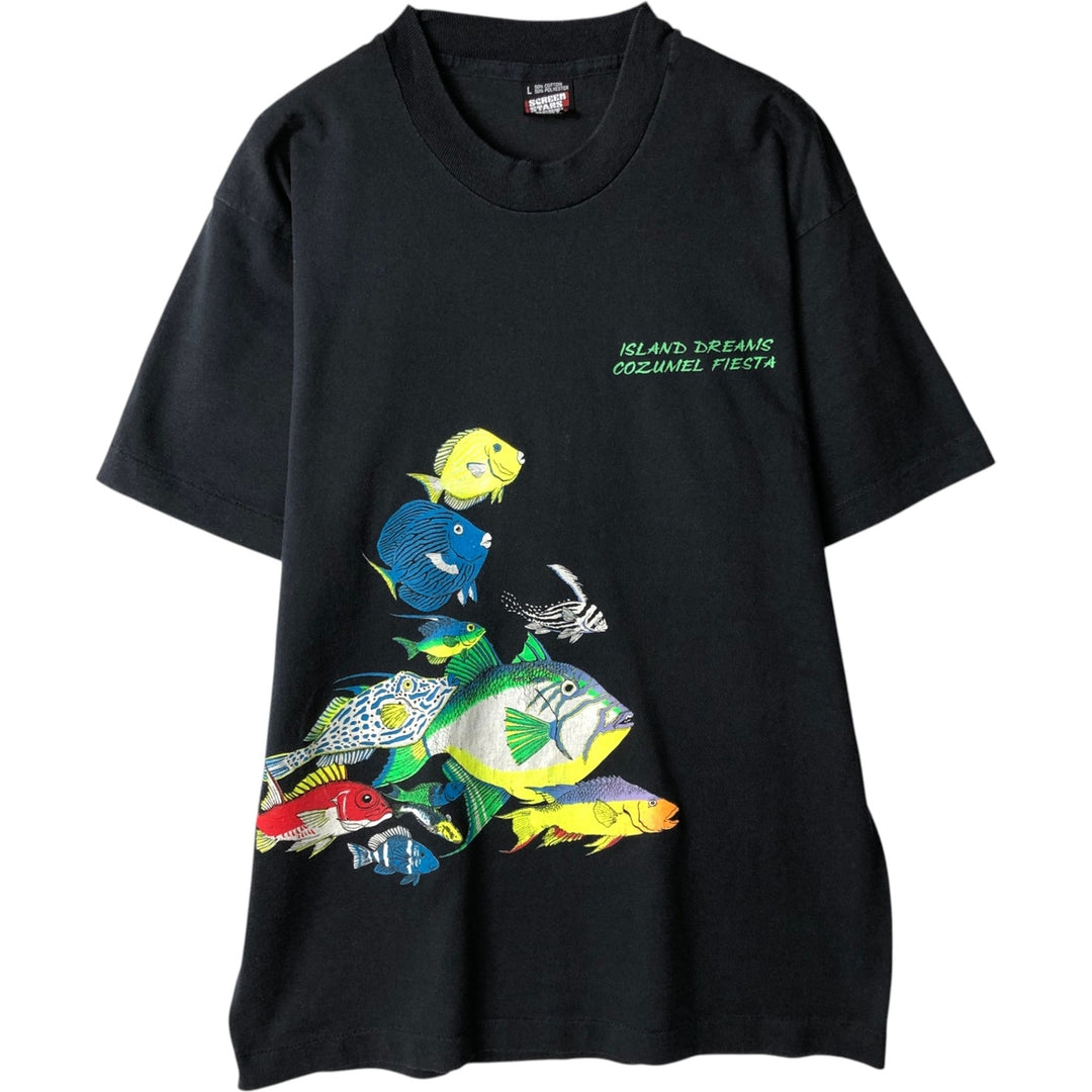 90'S Screen Stars Best Fish Print Animal T-Shirt, Made in USA, Men's Size L (approx.), Vintage cotton black type Vintage Second Hand