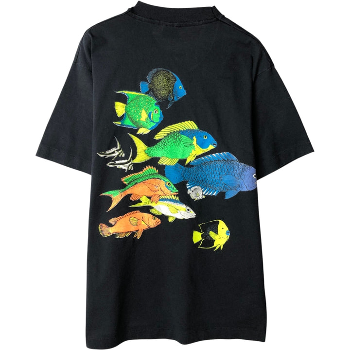 90'S Screen Stars Best Fish Print Animal T-Shirt, Made in USA, Men's Size L (approx.), Vintage cotton black type Vintage Second Hand