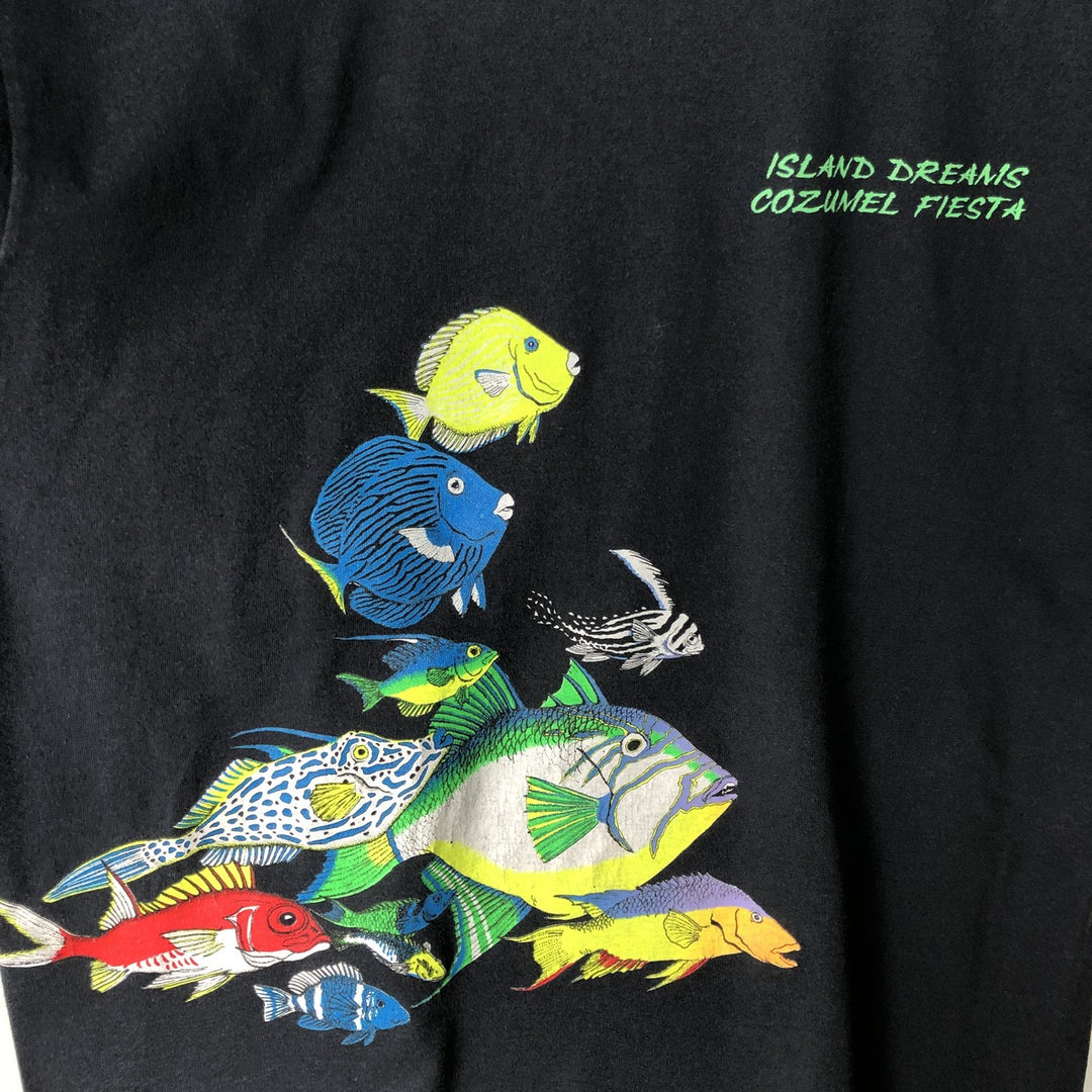 90'S Screen Stars Best Fish Print Animal T-Shirt, Made in USA, Men's Size L (approx.), Vintage cotton black type Vintage Second Hand