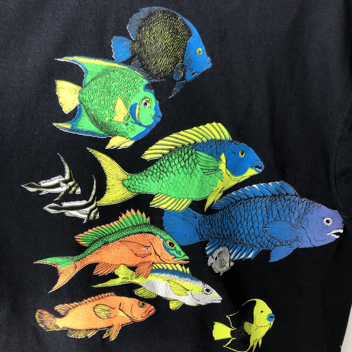 90'S Screen Stars Best Fish Print Animal T-Shirt, Made in USA, Men's Size L (approx.), Vintage cotton black type Vintage Second Hand