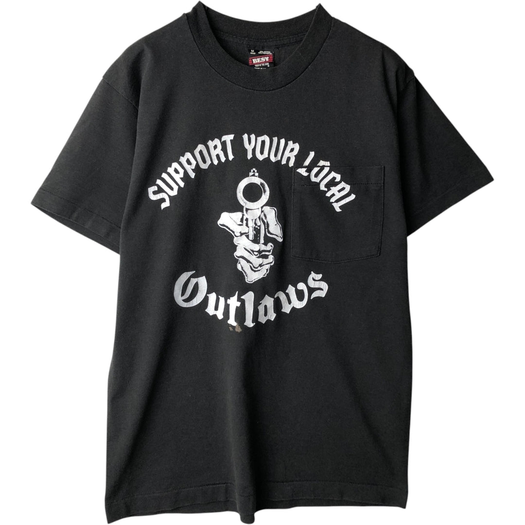 90'S Fruit of the Loom OUTLAWS MC Motorcycle T-Shirt, Made in USA, Men's Size M (approx.), Vintage cotton black type Vintage Second Hand