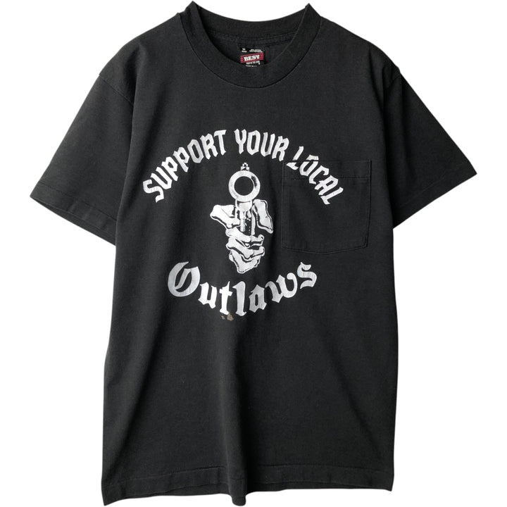 90'S Fruit of the Loom OUTLAWS MC Motorcycle T-Shirt, Made in USA, Men's Size M (approx.), Vintage cotton black type Vintage Second Hand
