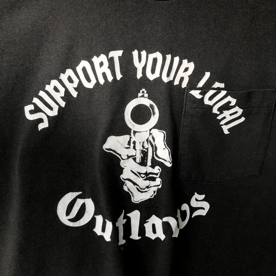 90'S Fruit of the Loom OUTLAWS MC Motorcycle T-Shirt, Made in USA, Men's Size M (approx.), Vintage cotton black type Vintage Second Hand