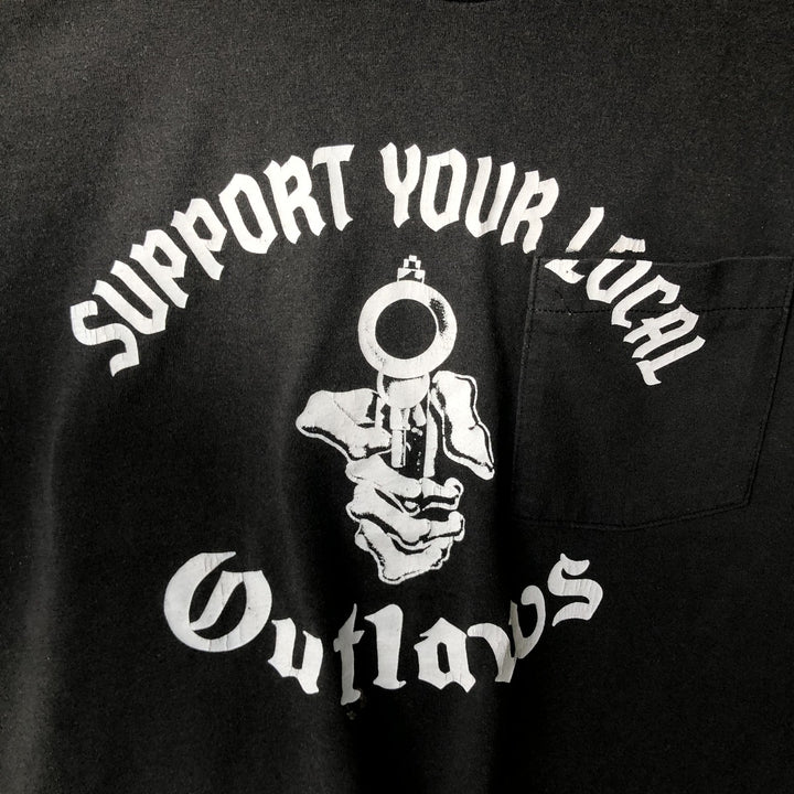 90'S Fruit of the Loom OUTLAWS MC Motorcycle T-Shirt, Made in USA, Men's Size M (approx.), Vintage cotton black type Vintage Second Hand
