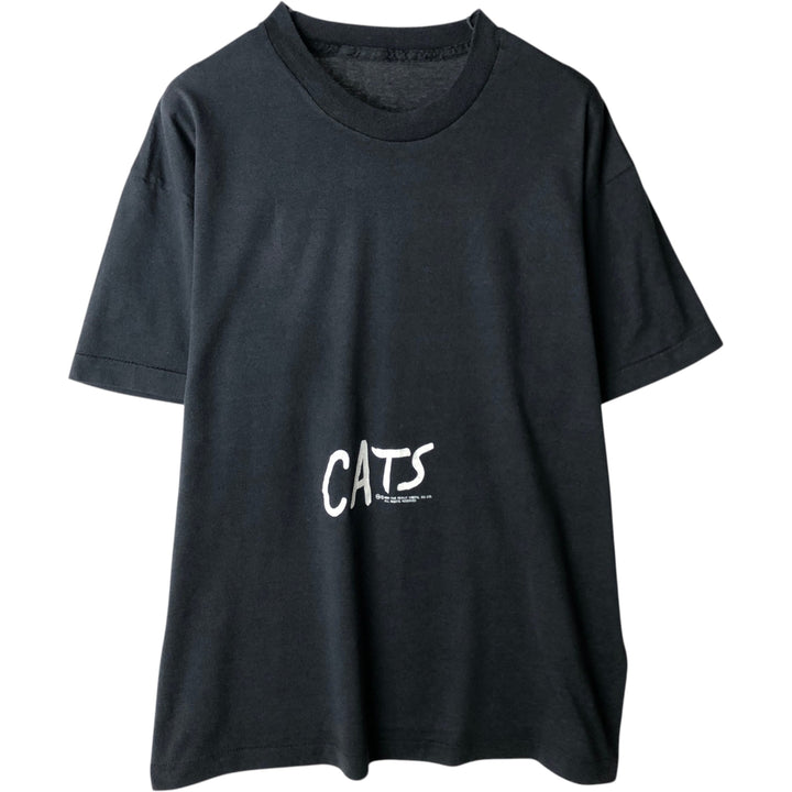 80'S CATS Cat Pattern Print T-Shirt, Men's XL (approx.), Vintage unclear black type Vintage Second Hand