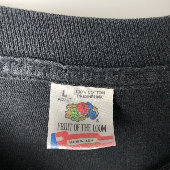 Fruit of the Loom printed t-shirt, made in the USA, men's size L equivalent, vintage. cotton black type Vintage Second Hand