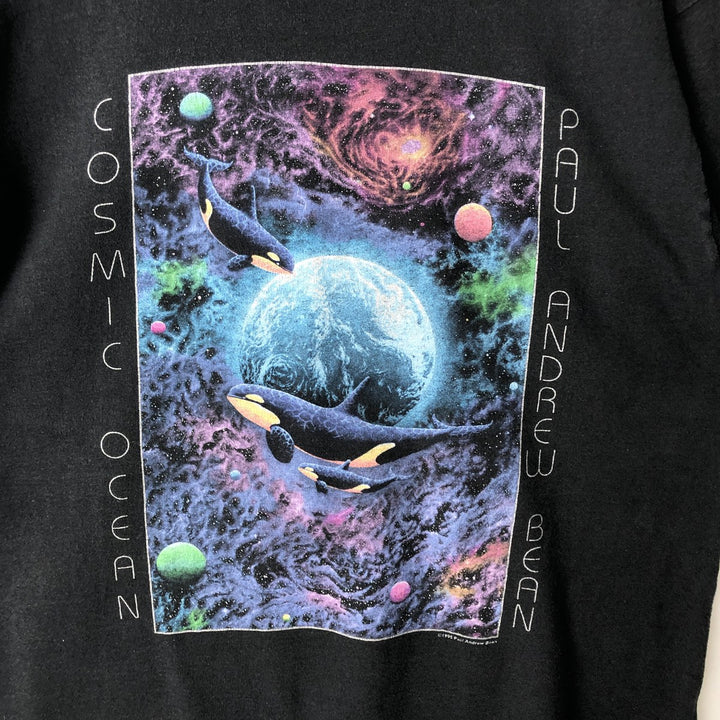Fruit of the Loom printed t-shirt, made in the USA, men's size L equivalent, vintage. cotton black type Vintage Second Hand