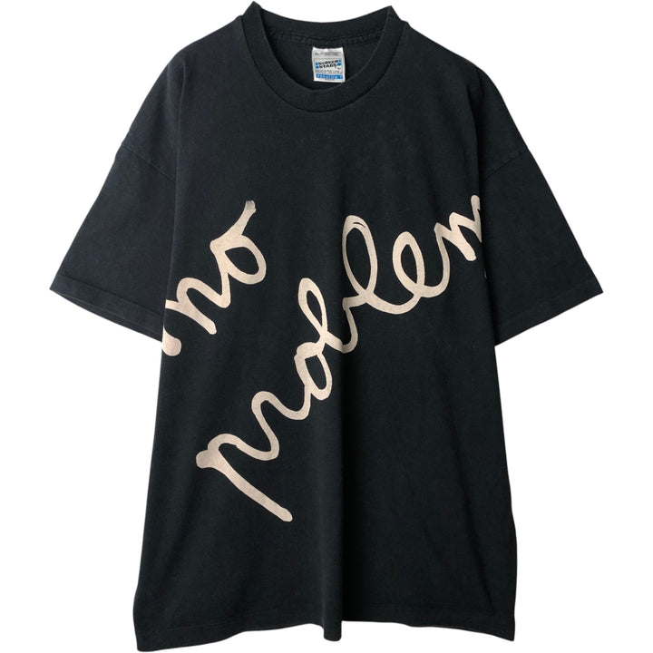 90'S Fruit of the Loom Screen Stars Message Print T-Shirt, Made in USA, Men's XL equivalent, Vintage cotton black type Vintage Second Hand