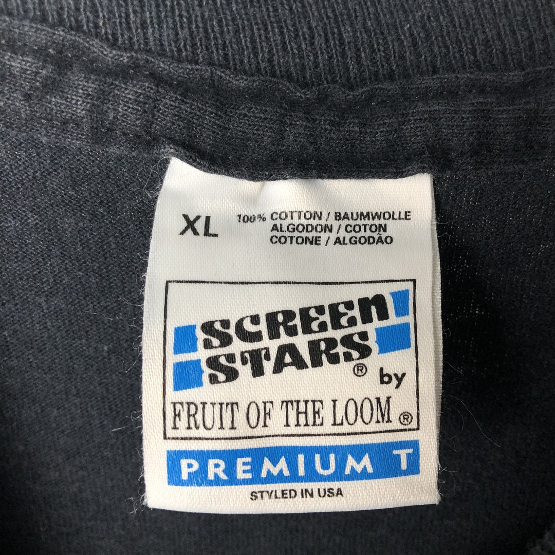 90'S Fruit of the Loom Screen Stars Message Print T-Shirt, Made in USA, Men's XL equivalent, Vintage cotton black type Vintage Second Hand
