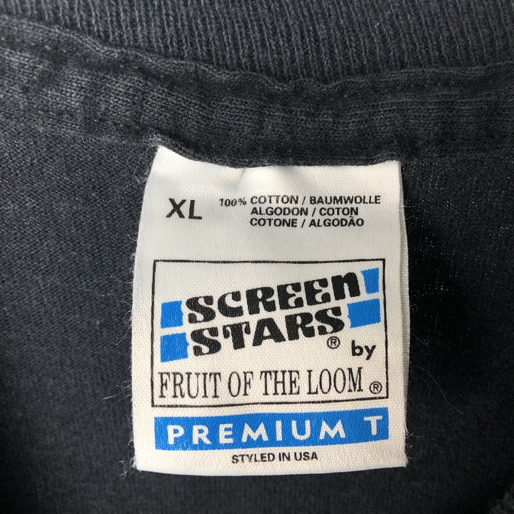 90'S Fruit of the Loom Screen Stars Message Print T-Shirt, Made in USA, Men's XL equivalent, Vintage cotton black type Vintage Second Hand