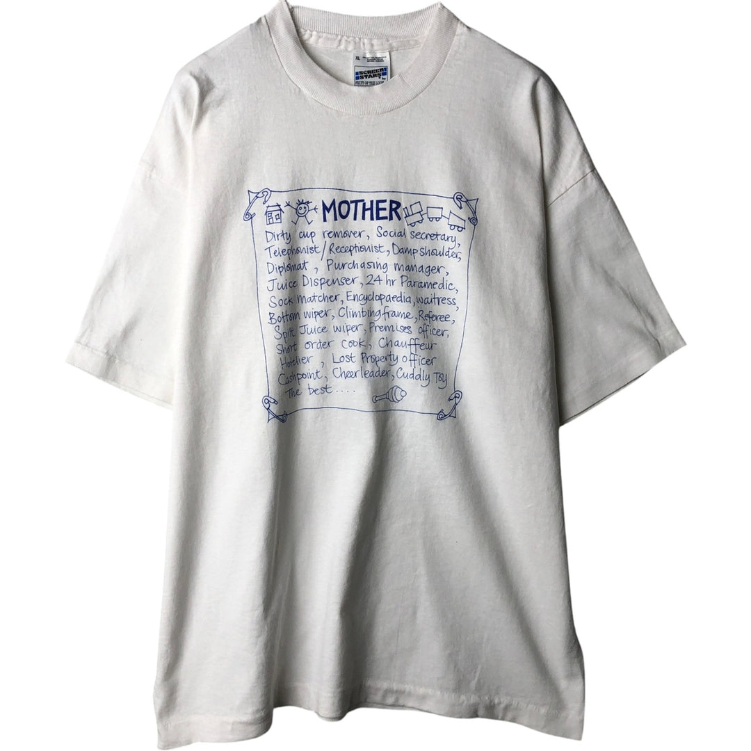 90'S Fruit of the Loom Screen Stars Message Print T-Shirt, Made in USA, Men's XL equivalent, Vintage cotton white type Vintage Second Hand