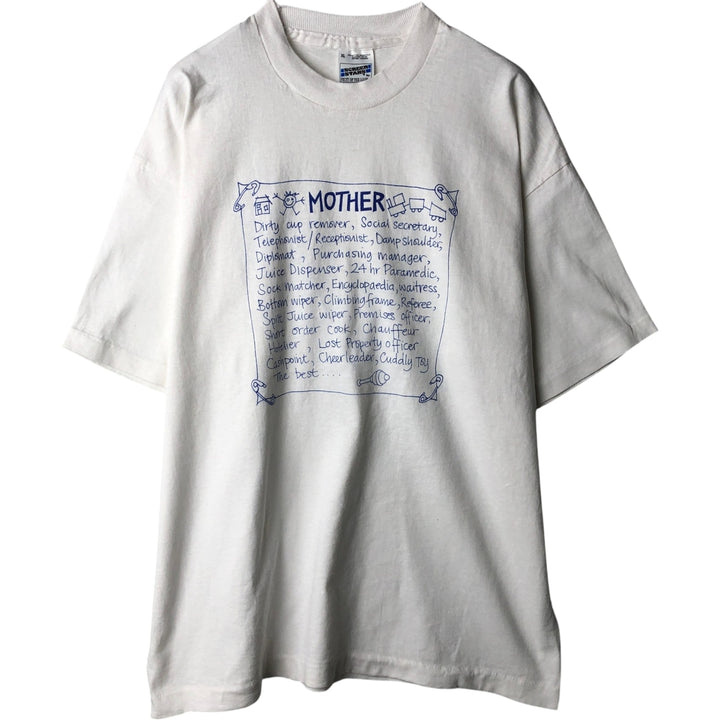 90'S Fruit of the Loom Screen Stars Message Print T-Shirt, Made in USA, Men's XL equivalent, Vintage cotton white type Vintage Second Hand