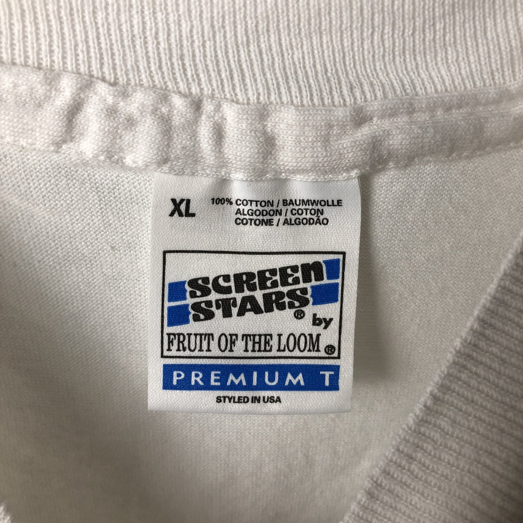 90'S Fruit of the Loom Screen Stars Message Print T-Shirt, Made in USA, Men's XL equivalent, Vintage cotton white type Vintage Second Hand