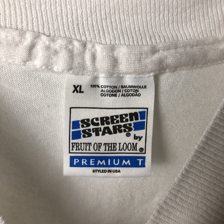 90'S Fruit of the Loom Screen Stars Message Print T-Shirt, Made in USA, Men's XL equivalent, Vintage cotton white type Vintage Second Hand
