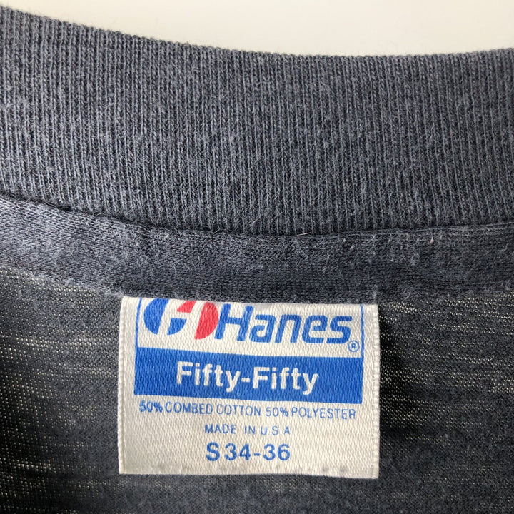 Vintage 80'S Hanes Fifty-Fifty Blue Tag Printed T-Shirt Made in USA Men's S Size cotton black type Vintage Second Hand