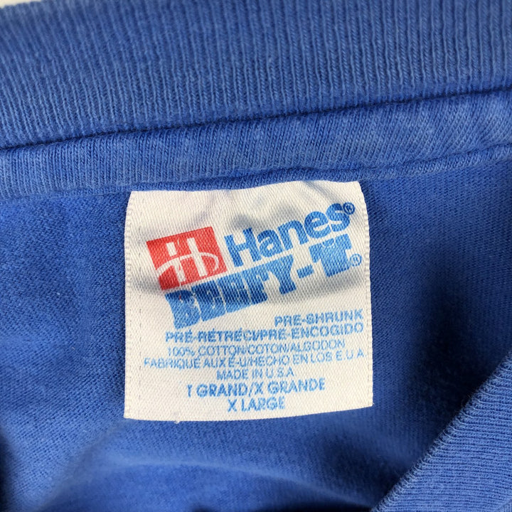 90'S Hanes BEEFY-T Printed T-shirt Made in USA Men's XL Vintage cotton blue type Vintage Second Hand