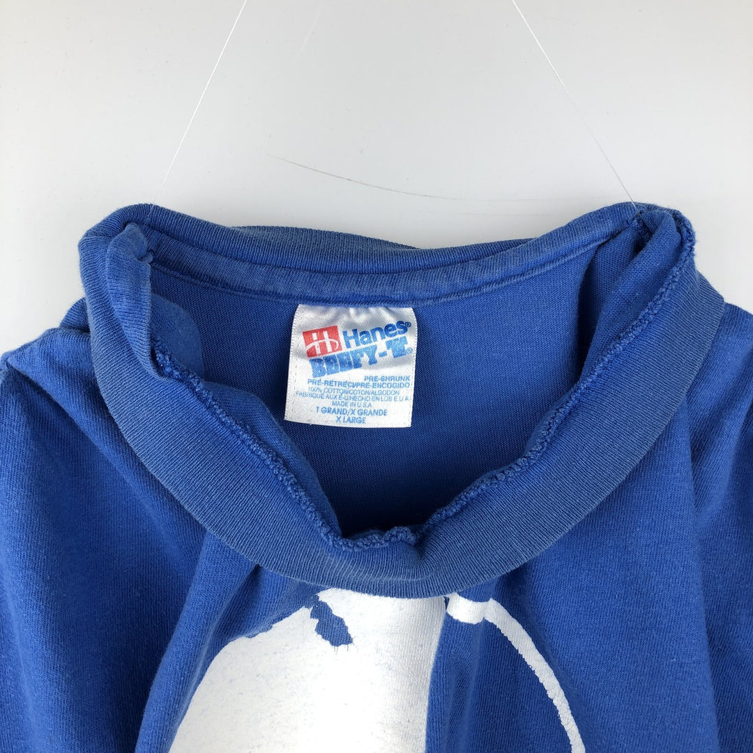 90'S Hanes BEEFY-T Printed T-shirt Made in USA Men's XL Vintage cotton blue type Vintage Second Hand