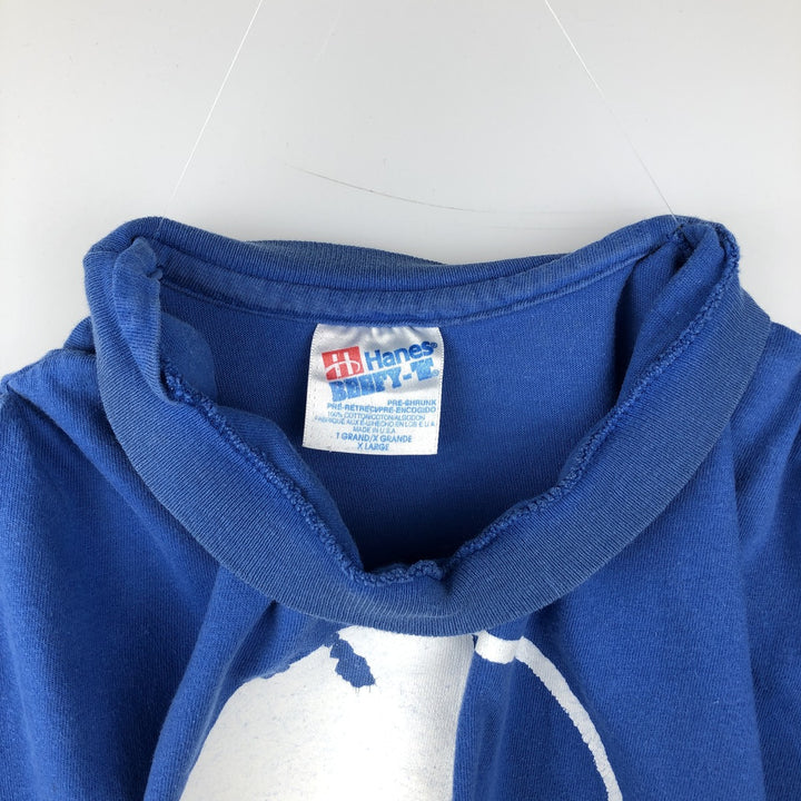 90'S Hanes BEEFY-T Printed T-shirt Made in USA Men's XL Vintage cotton blue type Vintage Second Hand