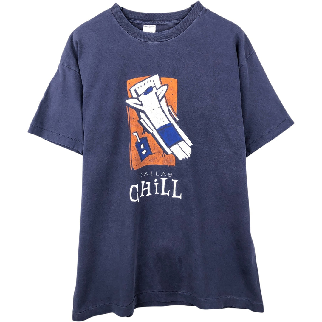 ~90'S Fruit of the Loom Print T-Shirt, Made in USA, Men's XL equivalent, Vintage cotton navy blue type Vintage Second Hand