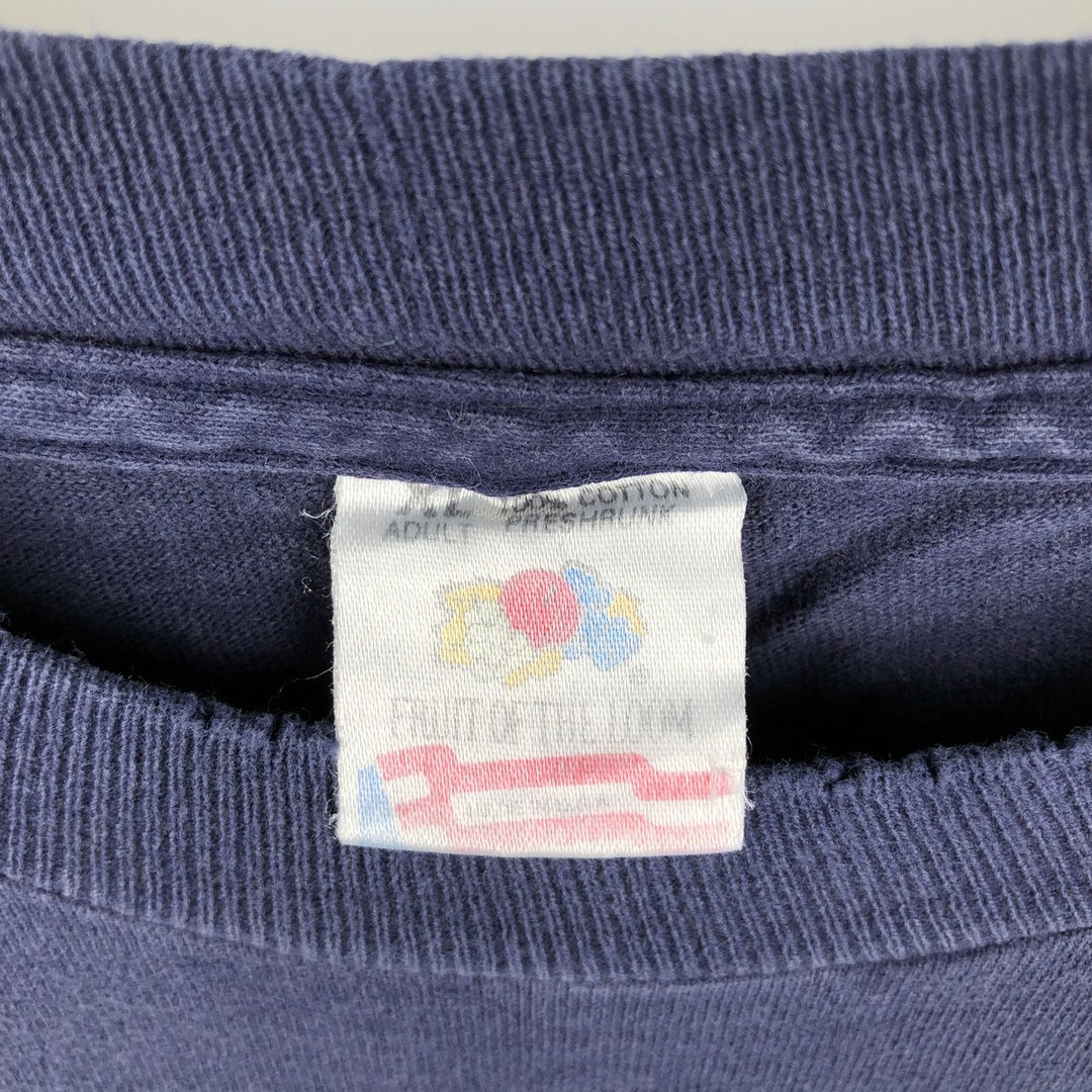 ~90'S Fruit of the Loom Print T-Shirt, Made in USA, Men's XL equivalent, Vintage cotton navy blue type Vintage Second Hand