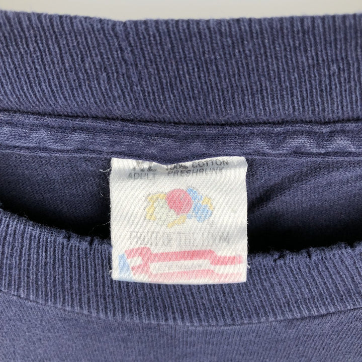 ~90'S Fruit of the Loom Print T-Shirt, Made in USA, Men's XL equivalent, Vintage cotton navy blue type Vintage Second Hand