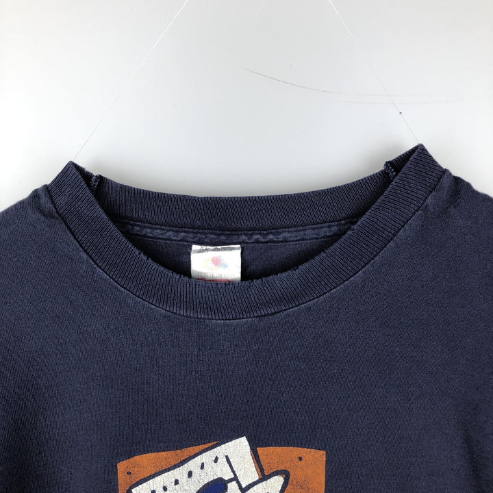 ~90'S Fruit of the Loom Print T-Shirt, Made in USA, Men's XL equivalent, Vintage cotton navy blue type Vintage Second Hand