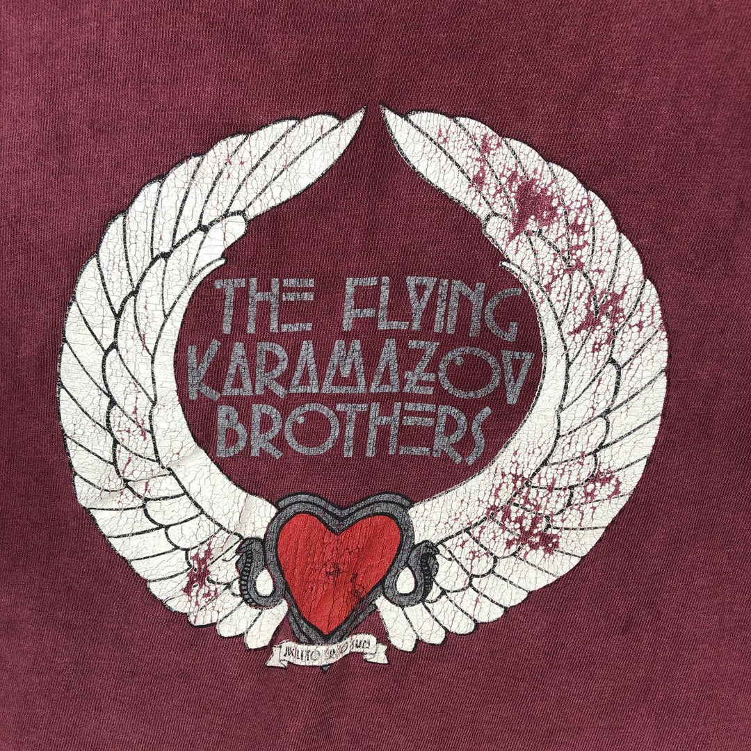 ~90'S STEDMAN HI CRU THE FLYING KARAMAZOV BROTHERS Print T-Shirt, Made in USA, Men's XL equivalent. cotton wine-red Vintage Second Hand