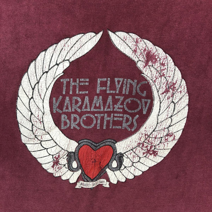 ~90'S STEDMAN HI CRU THE FLYING KARAMAZOV BROTHERS Print T-Shirt, Made in USA, Men's XL equivalent. cotton wine-red Vintage Second Hand