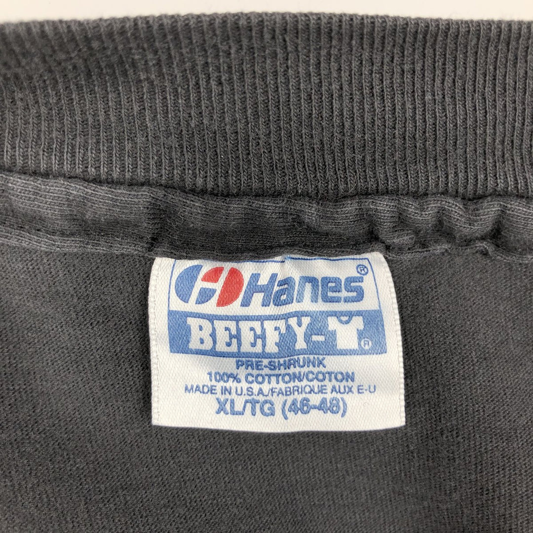 Vintage 80'S Hanes BEEFY-T Blue Tag Printed T-Shirt Made in USA Men's XL cotton black type Vintage Second Hand