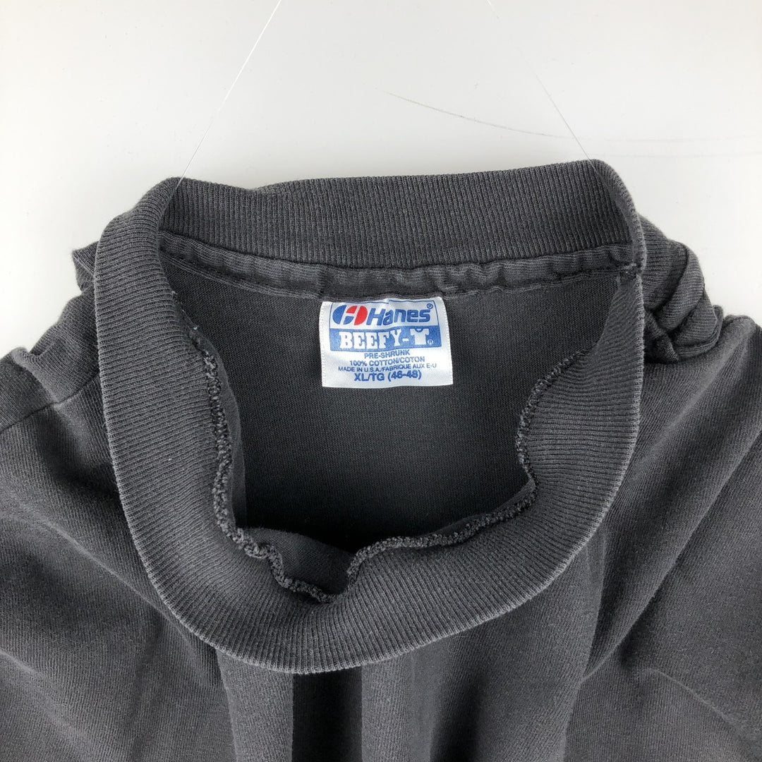 Vintage 80'S Hanes BEEFY-T Blue Tag Printed T-Shirt Made in USA Men's XL cotton black type Vintage Second Hand