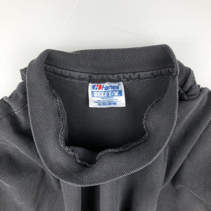 Vintage 80'S Hanes BEEFY-T Blue Tag Printed T-Shirt Made in USA Men's XL cotton black type Vintage Second Hand