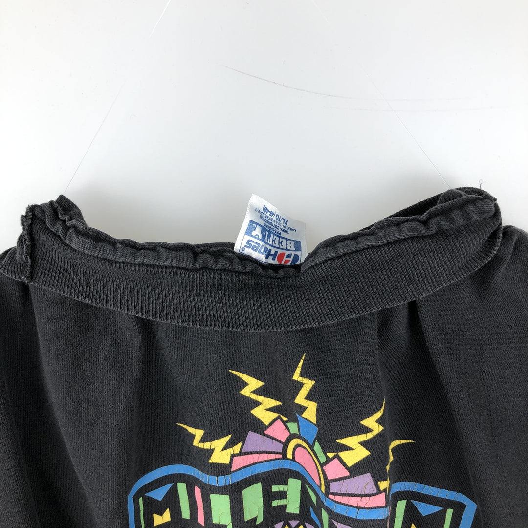 Vintage 80'S Hanes BEEFY-T Blue Tag Printed T-Shirt Made in USA Men's XL cotton black type Vintage Second Hand