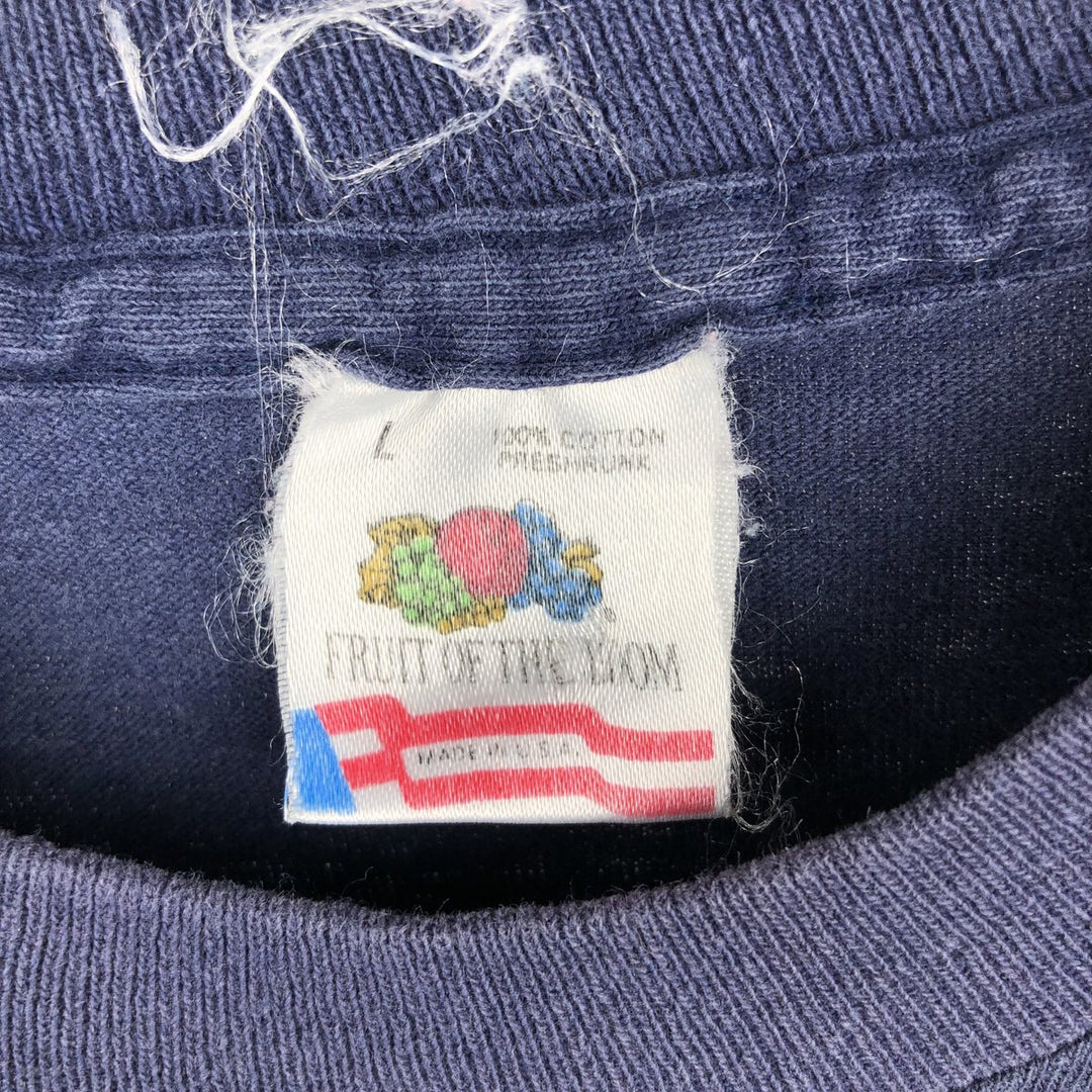 90'S Fruit of the Loom printed T-shirt, made in the USA, men's size L, vintage cotton navy blue type Vintage Second Hand