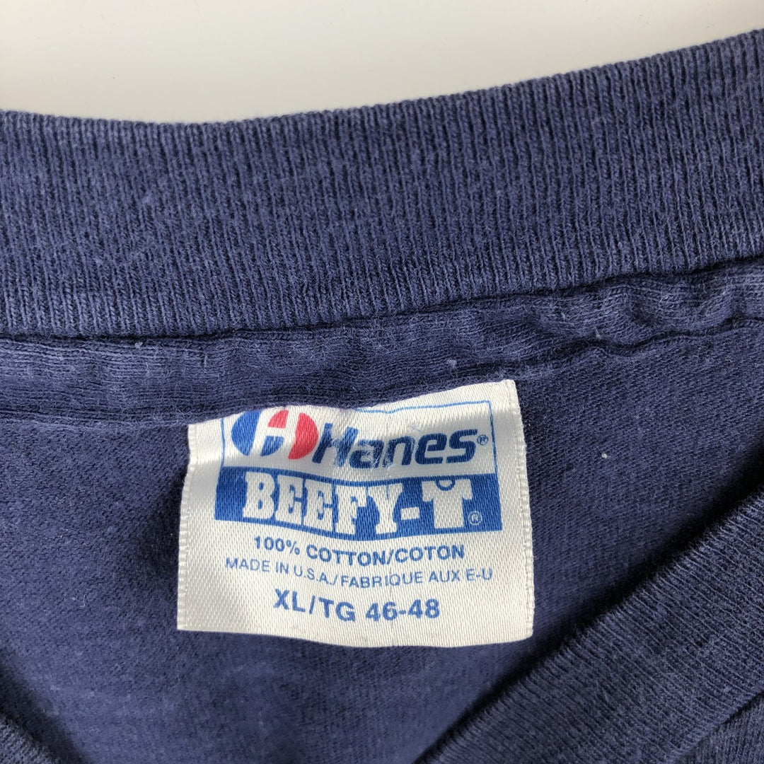 Vintage 80'S Hanes BEEFY-T Blue Tag Printed T-Shirt Made in USA Men's XL cotton navy blue type Vintage Second Hand