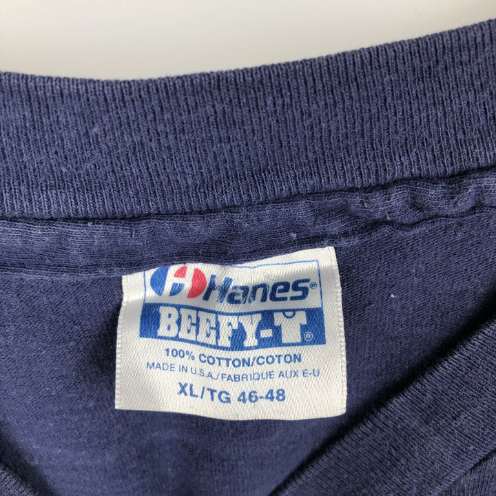Vintage 80'S Hanes BEEFY-T Blue Tag Printed T-Shirt Made in USA Men's XL cotton navy blue type Vintage Second Hand